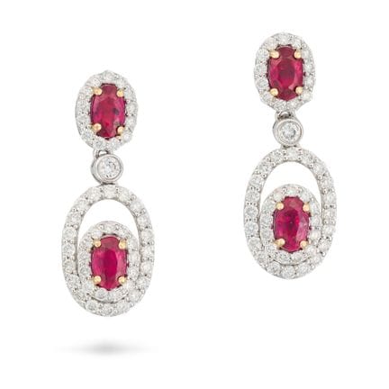 NO RESERVE - A PAIR OF RUBY AND DIAMOND DROP EARRI