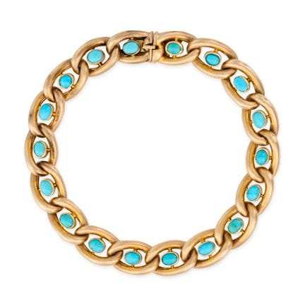NO RESERVE - A FINE ANTIQUE TURQUOISE CURB LINK BR