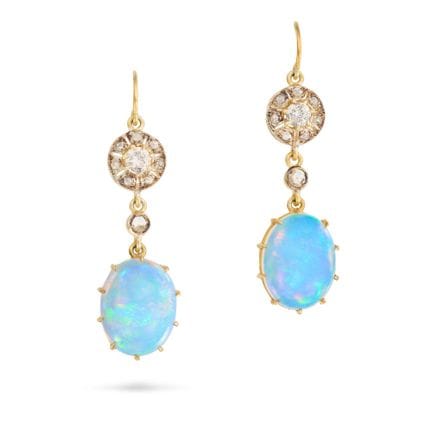 NO RESERVE - A PAIR OF OPAL AND DIAMOND DROP EARRI