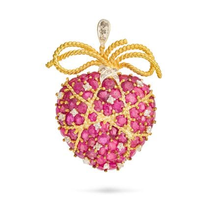 SANS PRIX DE RÉSERVE - UNE BROCHE EN RUBIS ET DIAM