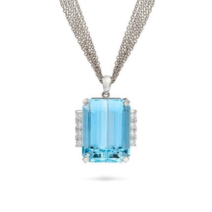 EINE EDLE HALSKETTE MIT AQUAMARIN- UND DIAMANT-ANH