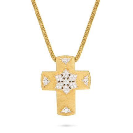 EINE ITALIENISCHE HALSKETTE MIT DIAMANT-KREUZ-ANHÄ