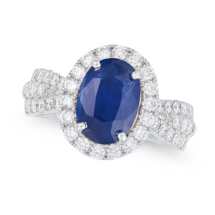 Ein Saphir- und Diamantring, besetzt mit einem Sap