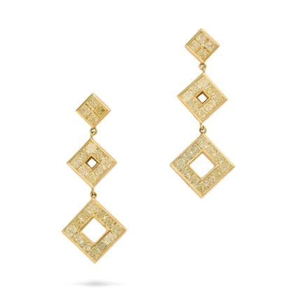 EIN PAAR TROPFENOHRRINGE MIT FANCY LIGHT YELLOW-DI