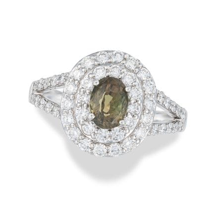 EIN ALEXANDRIT- UND DIAMANT-KLINGENRING, besetzt m