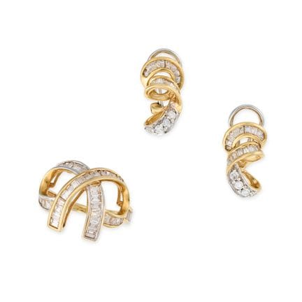 EIN DIAMANT-RING UND EIN PAAR OHRRINGE; der Ring i