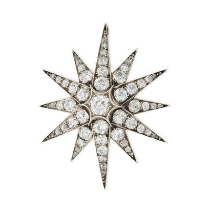 EINE EDLE ANTIKE DIAMANT-STERN-BROCHE / ANHÄNGER, 