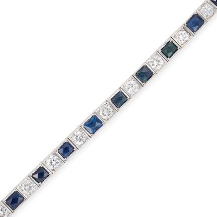 ART DECO Saphir- und Diamantarmband, bestehend aus