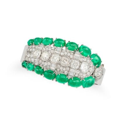 BRACELET RÉTRO EN ÉMERAUDES ET DIAMANTS : bracelet