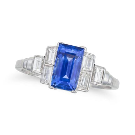 BAGUE DE SOIÉ ART DÉCO EN SAPHIR ET DIAMANTS NON T