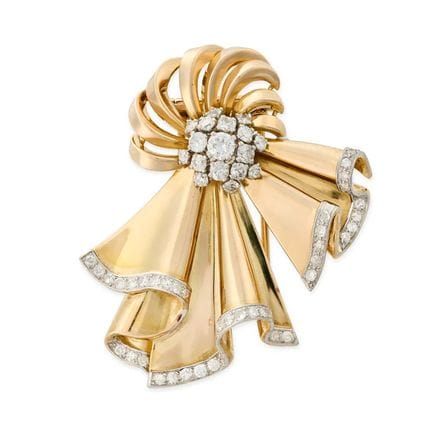 BROCHE CLIP EN DIAMANT RETRO en or jaune 18ct, con
