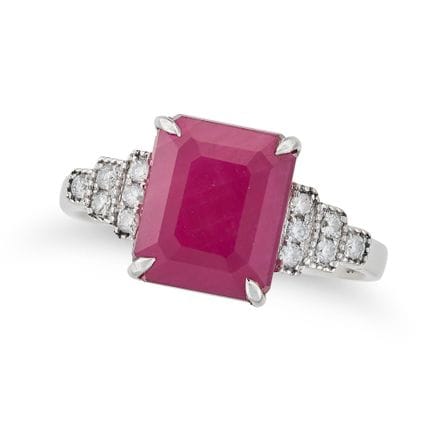 BAGUE DE SOIRÉE EN RUBIS ET DIAMANTS NON TRAITÉE T