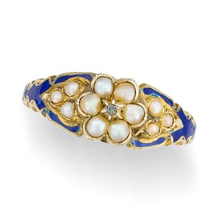 BAGUE VICTORIENNE ANTIQUE EN OR JAUNE, ORNÉE DE PE