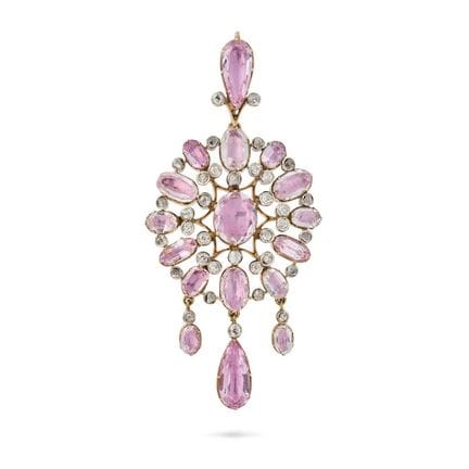 PENDANT ANTIQUE EN TOPAZE ROSE NATURELLE ET DIAMAN