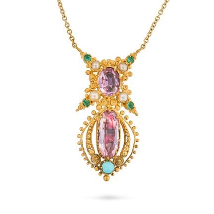 COLLIER À PENDENTIF ANTIQUE EN TOPAZE ROSE, PERLES