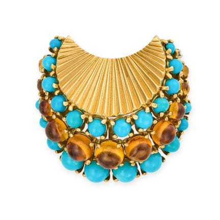 GUBELIN, UNE BROCHE-CLIP VINTAGE EN TURQUOISE ET C
