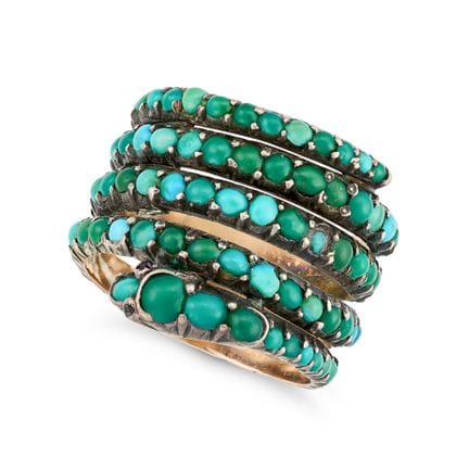 BAGUE ANTIQUE EN FORME DE SERPENT EN TURQUOISE ET 