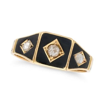 ANTIQUE BAGUE VICTORIENNE EN DIAMANT ET ENAMEL, 18