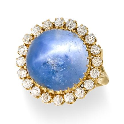 BAGUE ANTIQUE EN SAPHIR ÉTOILE ET DIAMANTS en or j