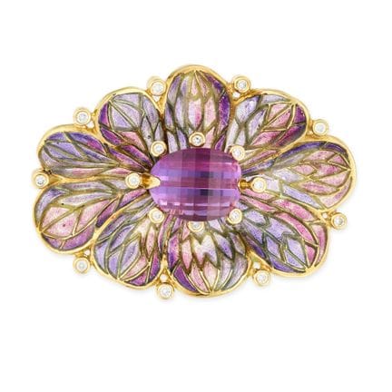 IVOR GORDON, BROCHE EN FORME DE FLEUR EN AMÉTHYSTE