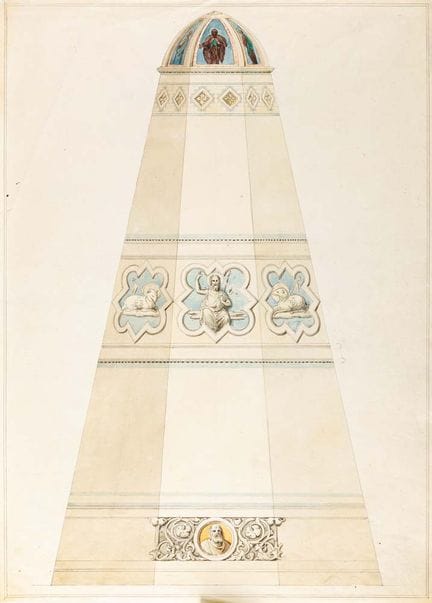 20世纪意大利画派，建筑局部研究，纸本铅笔与水彩墨水，470 x 320 毫米