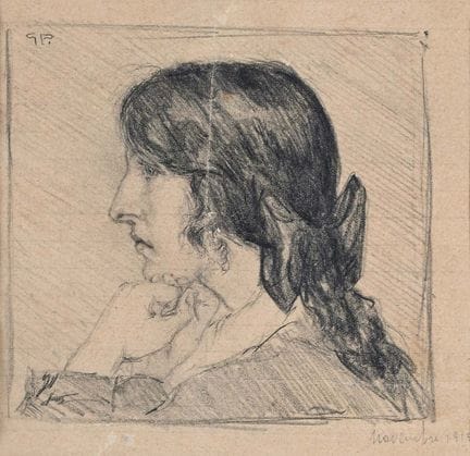20世纪意大利画派，《少女肖像》，1915年。纸本铅笔画，210 × 150 毫米——装裱后尺寸为2