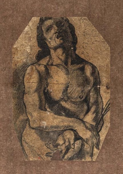 19世纪意大利画派《耶稣研究》 纸本《黑色圣殇》 240x160 毫米——带画框 50x35 厘米