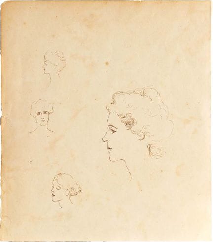 20世纪意大利画派女性肖像研究，纸本水墨，210 × 180 毫米
