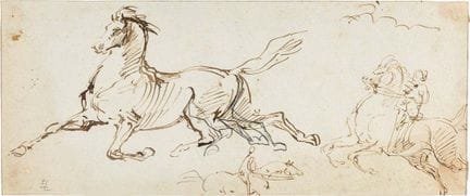 埃米利奥·拉皮《马的素描》，纸本水墨，100×220 毫米，带画框，14×25 厘米