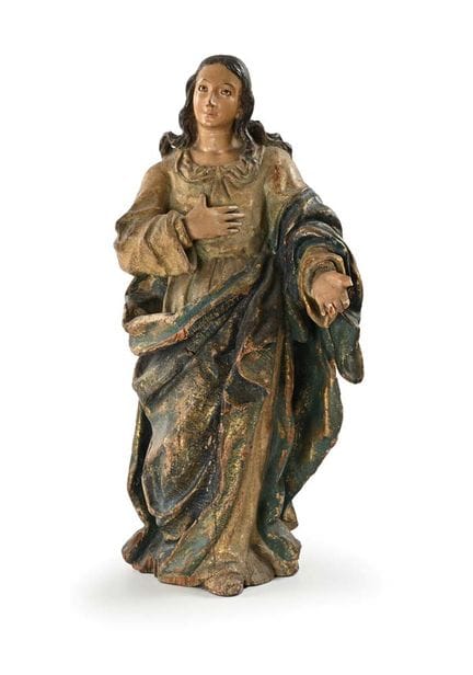 Polychrome Holzskulptur, die einen Heiligen darste