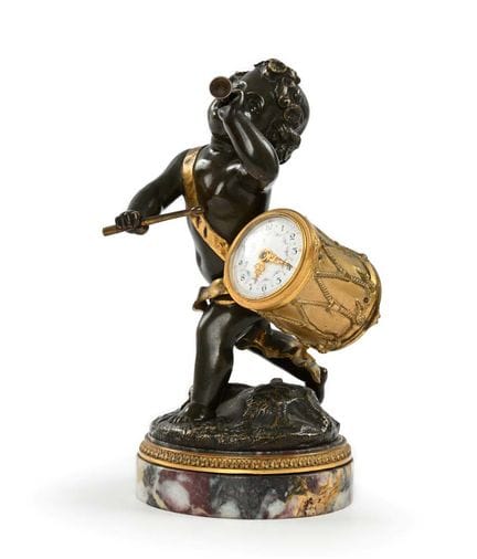 Tischuhr aus Bronze mit Trommler, Frankreich, 19. 