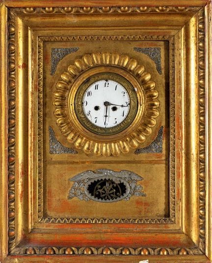 Biedermeier-Wanduhr aus vergoldetem Holz, Österrei