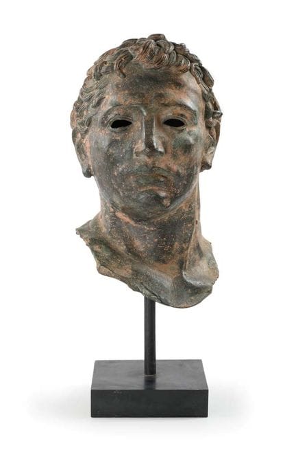 Männerkopf aus Bronze im archäologischen Stil, 19.