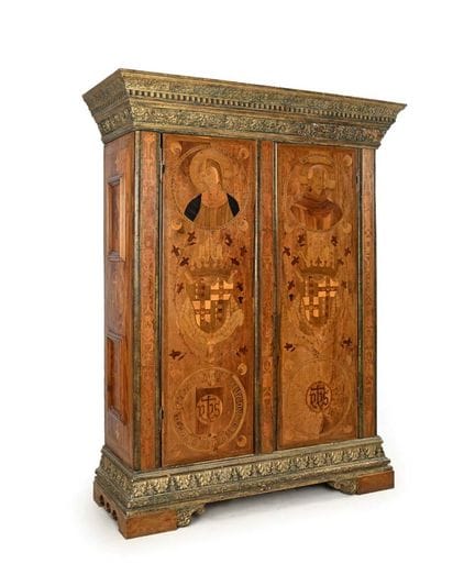 Neo-fifteenth-century bridal wardrobe in inlaid an