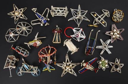 Assortment of Gablonz Christmas tree ornaments.  
