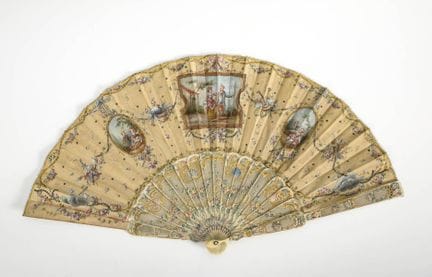 Historic Rococo fan featuring pastoral scenes.  
 