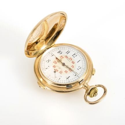 Gold savonette watch with repeater and chronograph