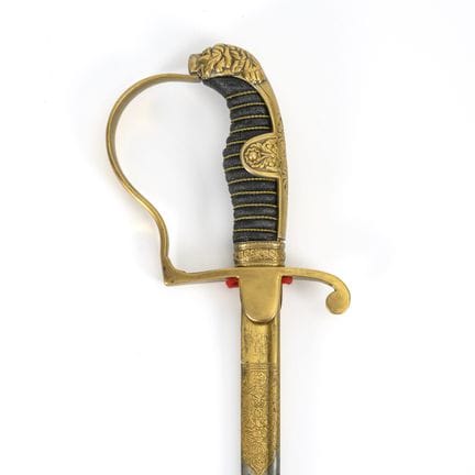 Sabre à pommeau de lion avec lame en acier damassé