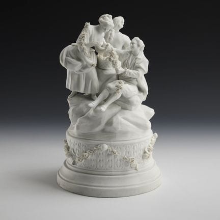 Biscuit porcelain group: Lovers with a bagpiper. S