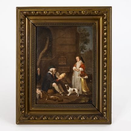 Peinture sur porcelaine : Vendeur de volaille. KPM