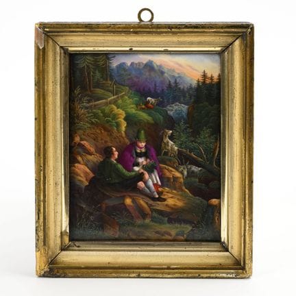 Peinture sur porcelaine : Couple de bergers au rep