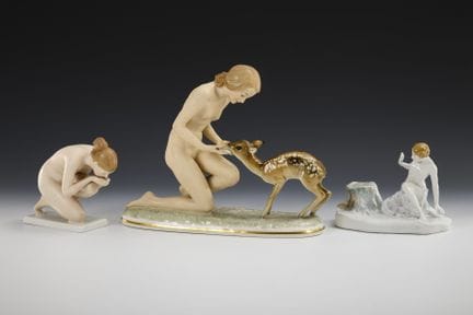 Nu avec un faon, une femme en train de boire et un