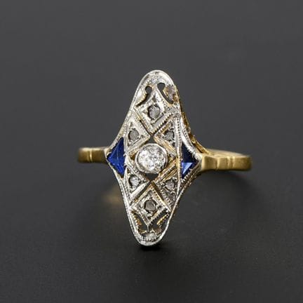 Art déco-Navette-Ring mit Altschliff-Brillant und 