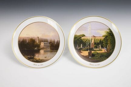 2 piatti panoramici di Potsdam e Berlino. KPM Berl
