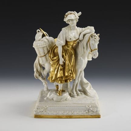 骑马的送奶女工。  

刻花那不勒斯瓷，应为舍贝-阿尔斯巴赫作品，约1900年。型号10059。
 
