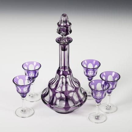 Caraffa in stile Art Déco e 5 bicchierini da liquo