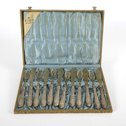 Posate da pesce in stile Art Nouveau con manici in