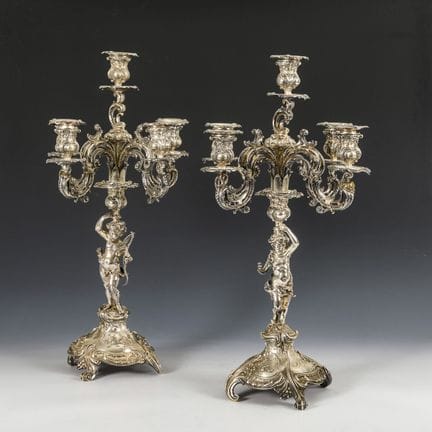 Par de fastuosos candelabros de plata. Bruckmann &