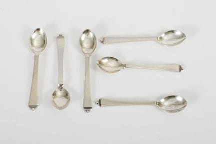 6 cucchiaini da moka in argento. Georg Jensen.  
 