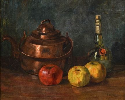 洛夫勒  
 

 
《带茶壶的静物》 
 

 油画/画布。右下角有模糊的签名。1909年。 
 